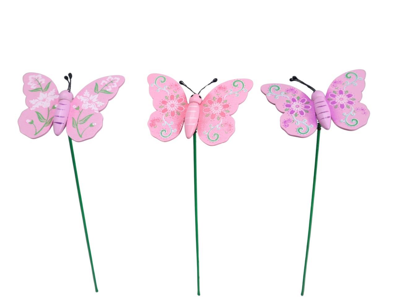Stecker Schmetterlinge Holz rosa-lila D7cm H25cm