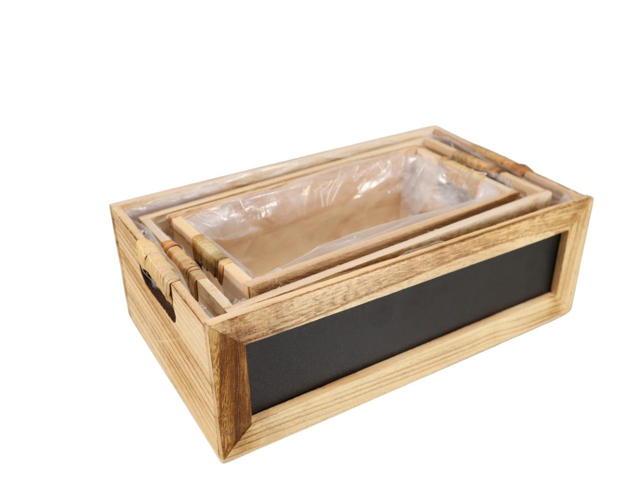 Holzkiste mit Kreidetafel rechteckig Set/3 Holz natur L36cm
