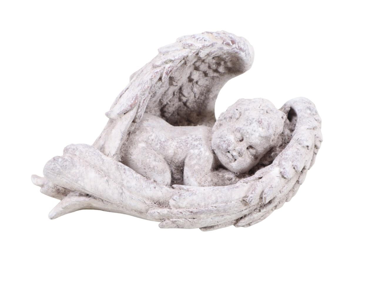 Engel schlafend Zement taupe-weiß 22,5cm