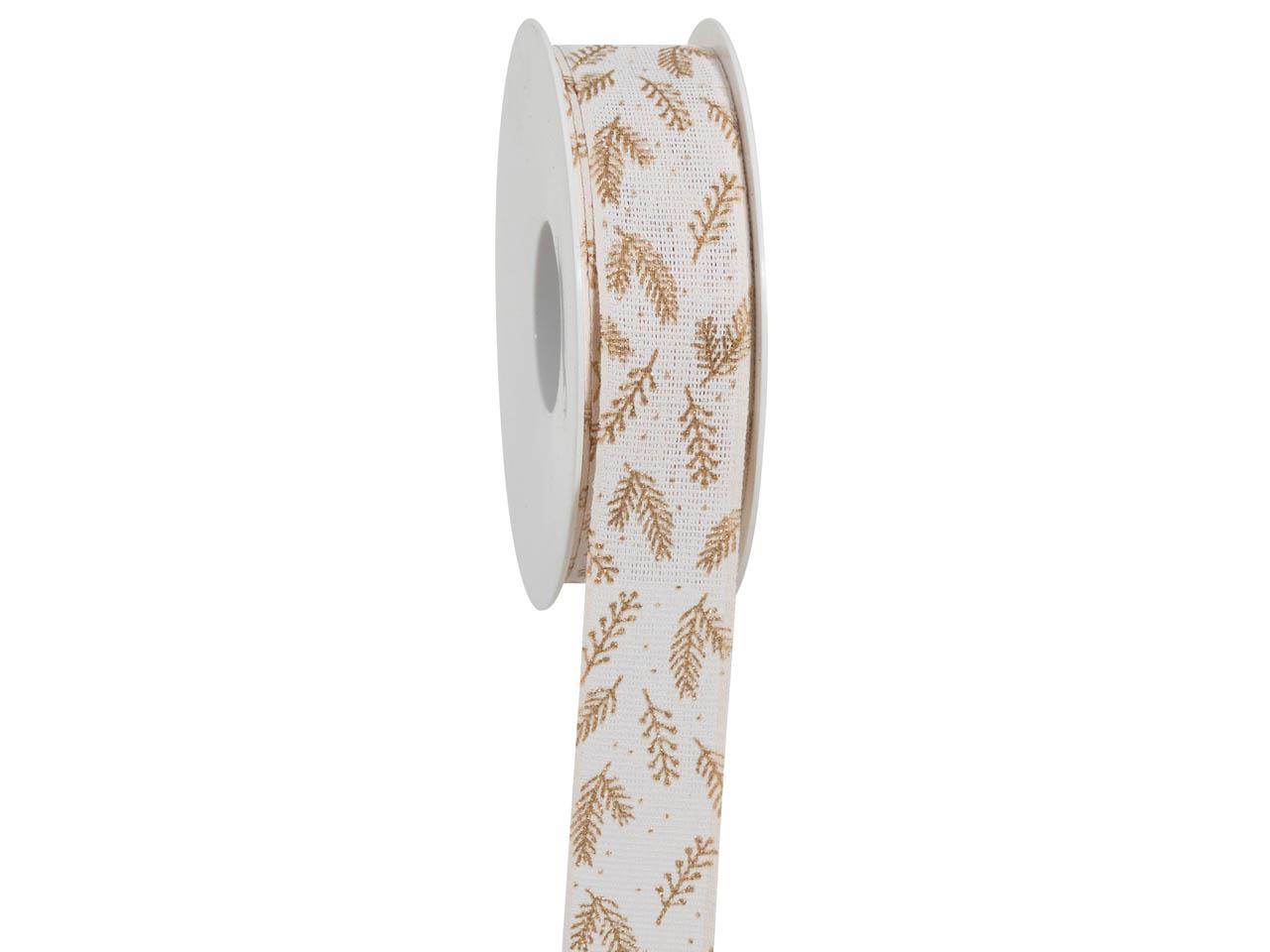 Band Nadelzweig 25 mm 18 Meter weiss/gold 01/15