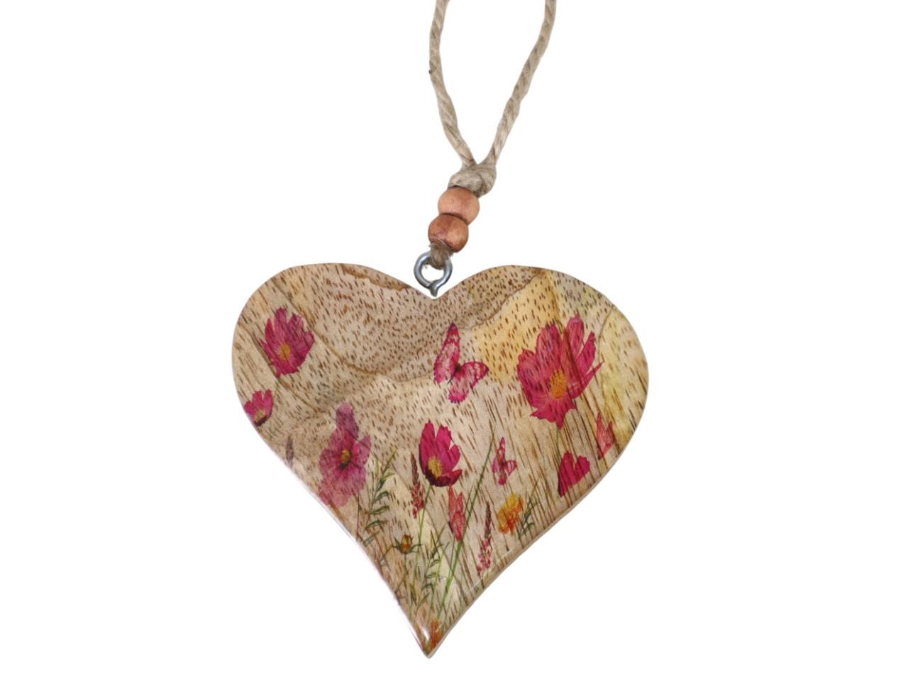 Herz hängend Blumendekor Holz D19cm