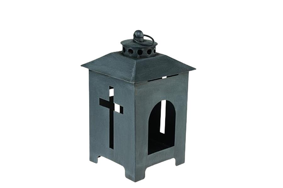 Grablaterne mit Kreuzmotiv Metall anthrazit D13x13xH27cm Grablaterne mit Kreuzmotiv Metall anthrazit D13x13xH27cm