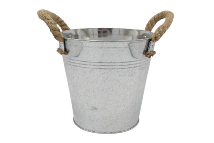 Übertopf rund m. Kordelgriffen Zink glanz D20cm