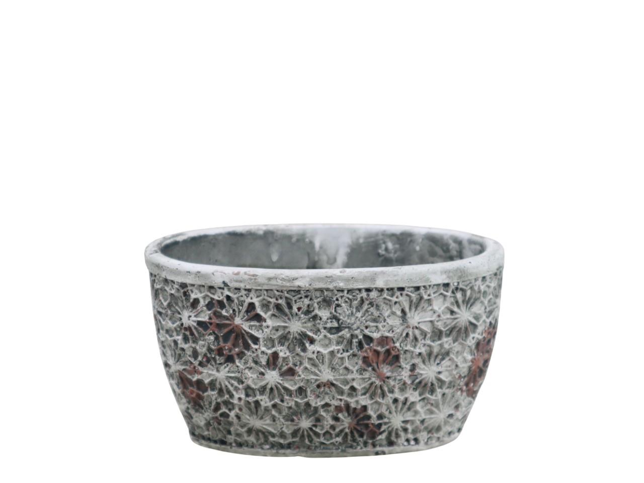 Jardiniere Ruby Blüten Keramik natur-vintage L13,5xH8cm