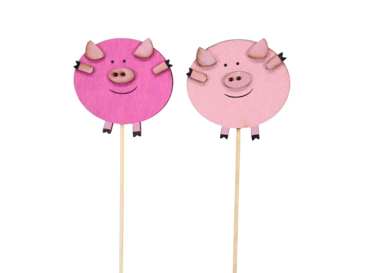 Stecker Schwein Holz pink-rosa D6,5cm + Pin