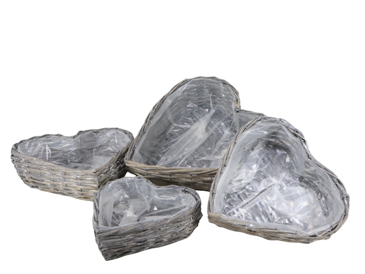 Korbsatz Herz Set/4 Weide grau D40/36/30/25cm