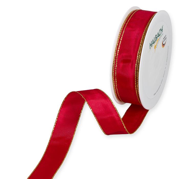 Band m. Goldkante/Draht 25mm 25 Meter rot 77 Band m. Goldkante/Draht 25mm 25 Meter rot 77