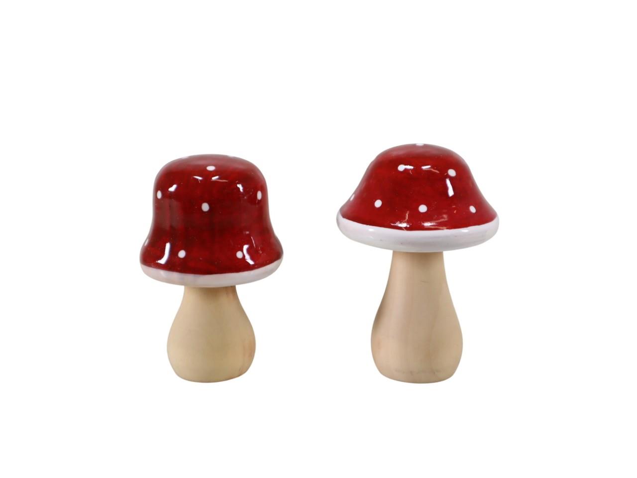 Pilz Holz 2-fach sort. rot/natur/weiß 7 cm Pilz Holz 2-fach sort. rot/natur/weiß 7 cm