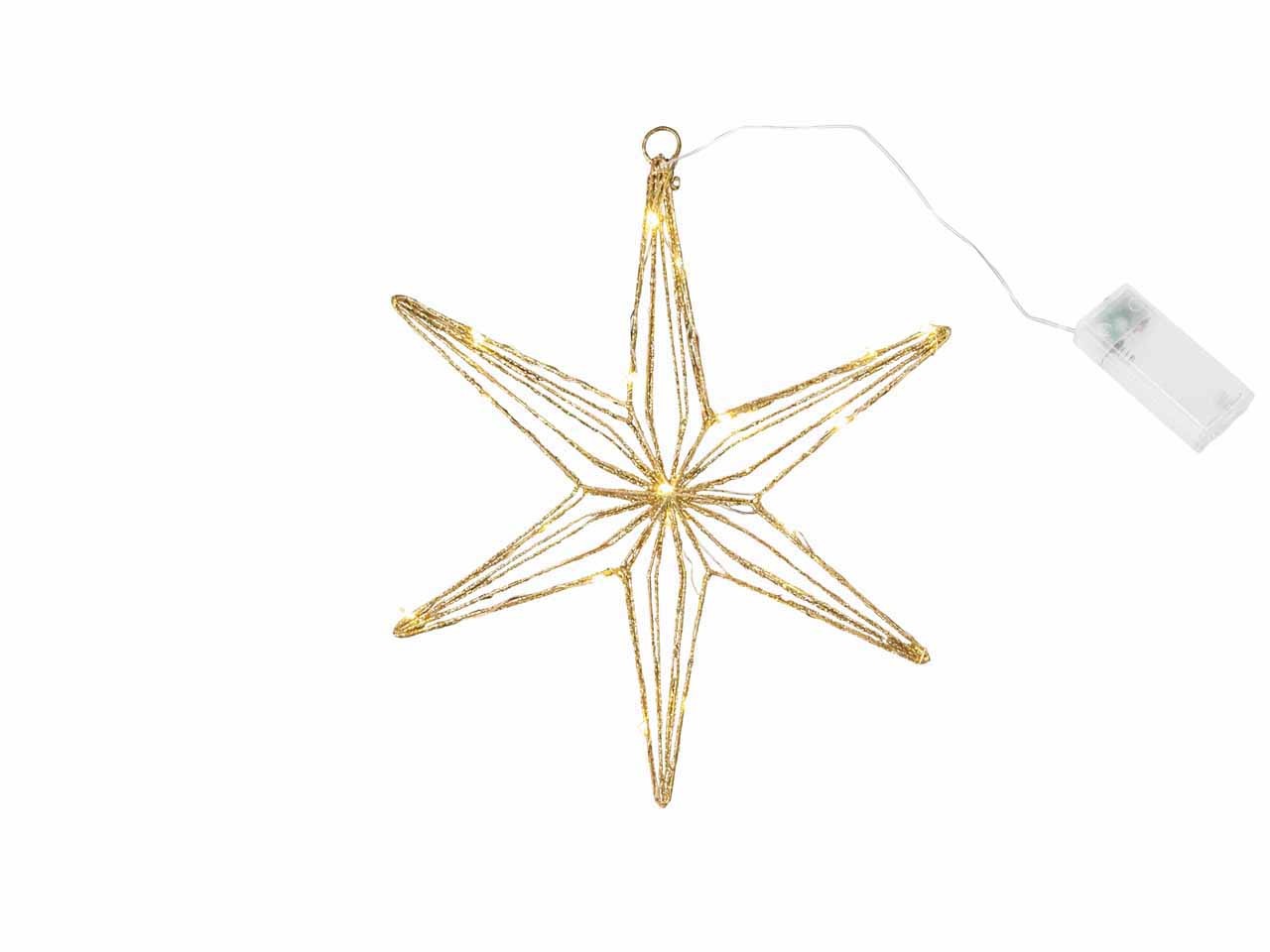 Stern hängend D30cm warmweiß Metall gold-glitzer 20LED