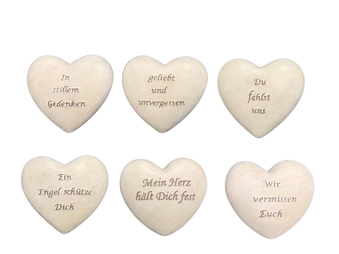 Herz m. Schrift sortiert 6f. Polyresin creme D6,5cm