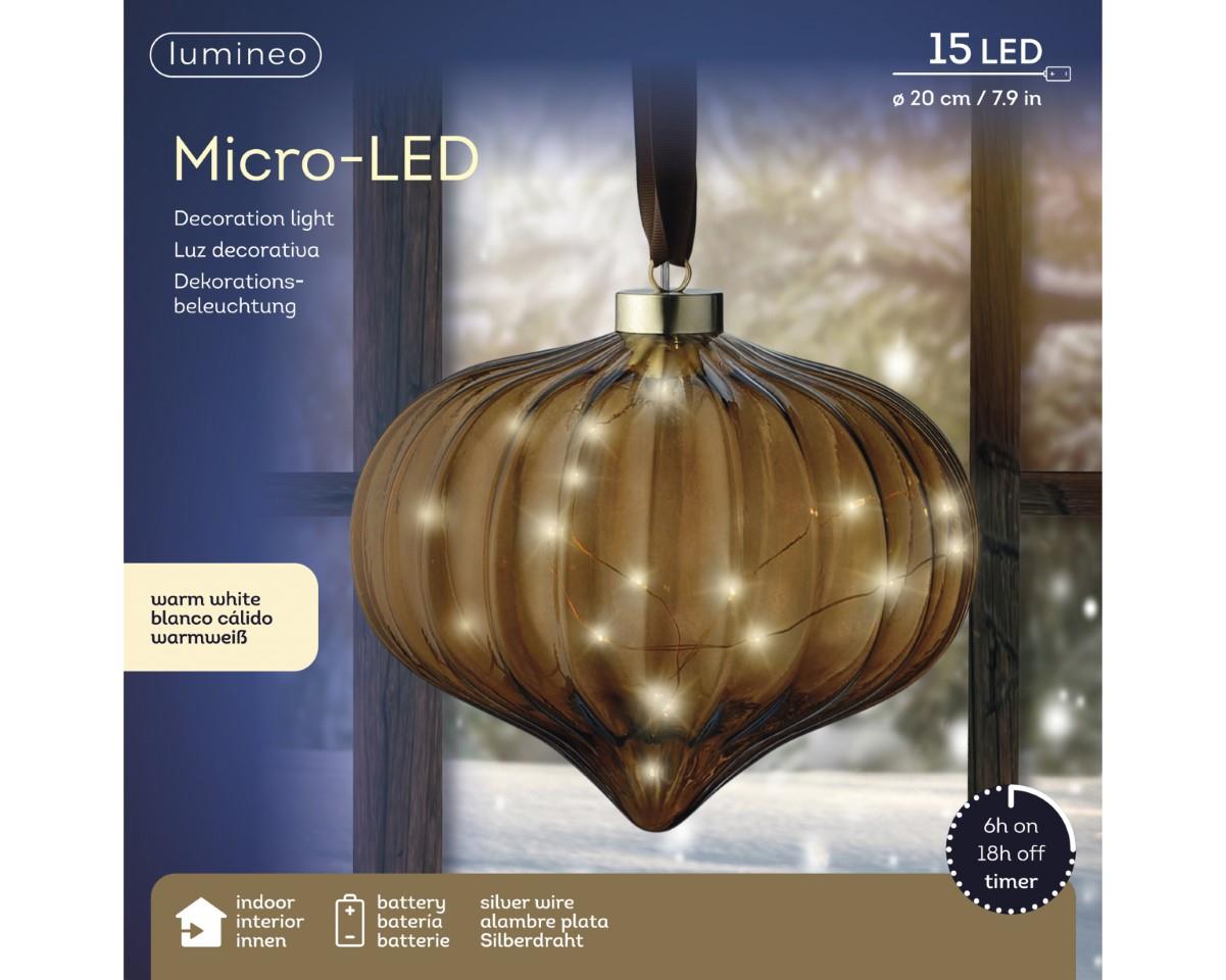 Glaszwiebel hängend gold inkl. Micro 15 LED indoor D20x21cm