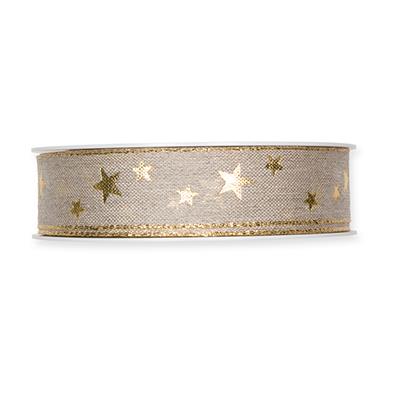 Leinen-Druckband Sternchen 25 mm 15 Meter linen/gold 311 Leinen-Druckband Sternchen 25 mm 15 Meter linen/gold 311