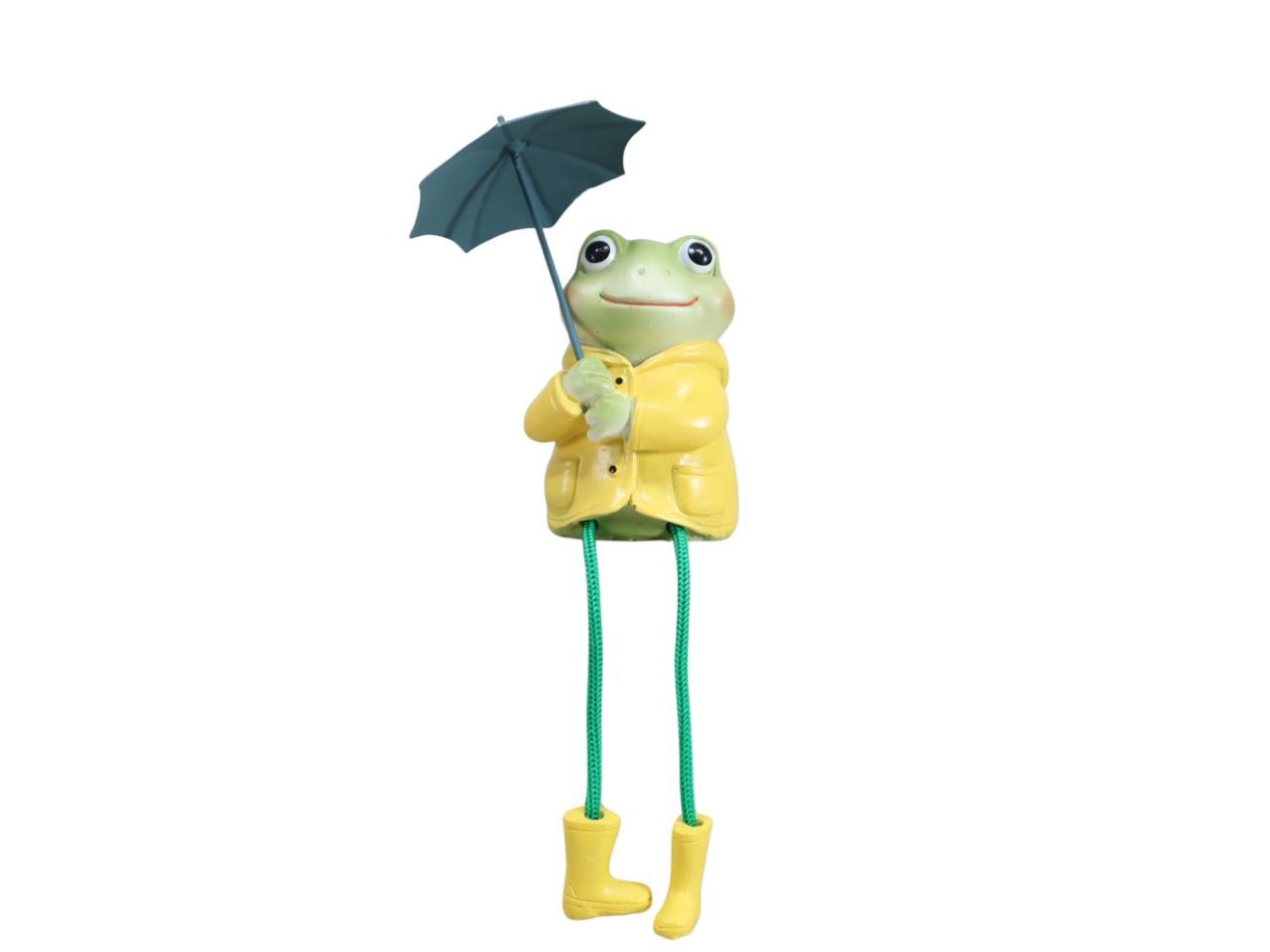 Frosch Kante Polyresin m. Schirm Metall gelb-grün 10x20cm