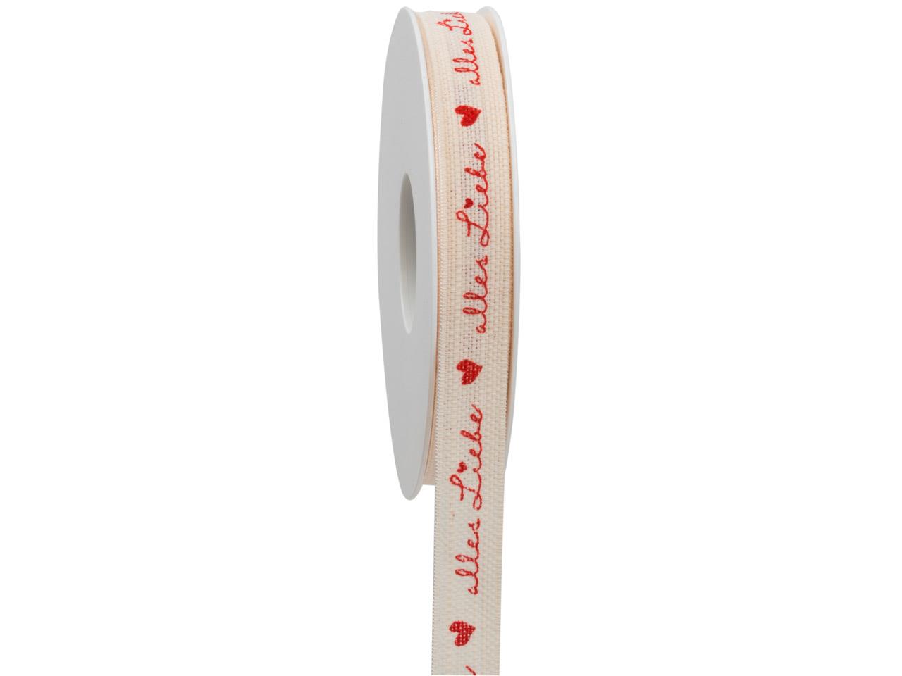 Band Liebevoll 15mm 18 Meter natur/rot 02/20