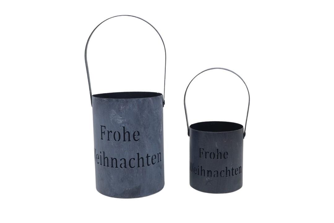Windlicht Frohe Weihn. Set/2 Metall anthra D10+13xH11+17cm Windlicht Frohe Weihn. Set/2 Metall anthra D10+13xH11+17cm