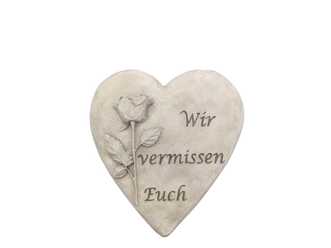 Herz m. Rose -Wir vermissen Euch- creme Polyresin D12,5cm Herz m. Rose -Wir vermissen Euch- creme Polyresin D12,5cm