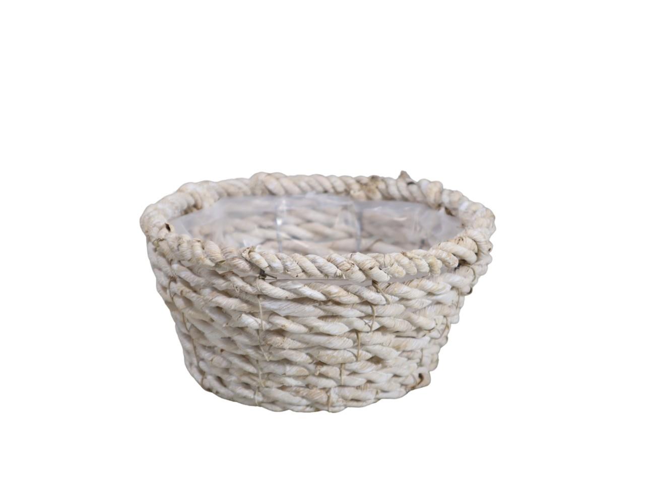 Pflanzkorb rund Strohseil D 20 cm white-washed