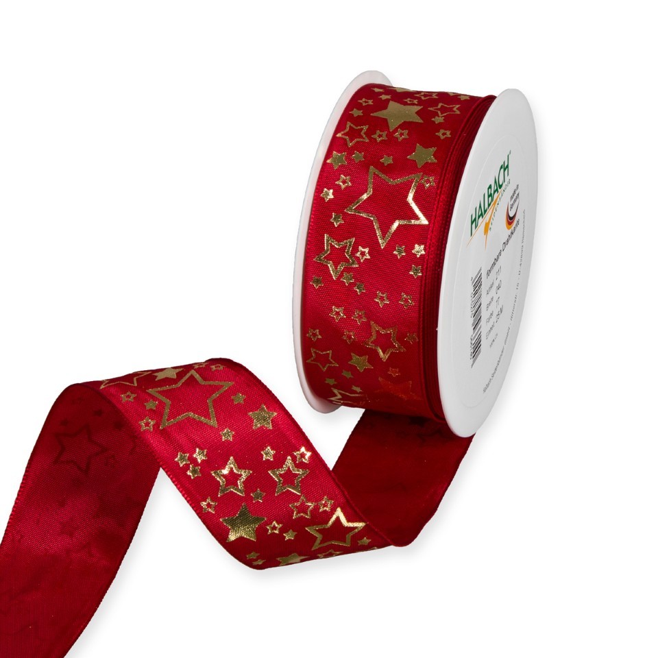 Druckband Sterne 40 mm 25 Meter rot/gold