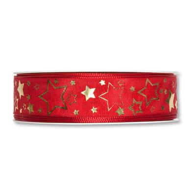 Druckband Sterne 25 mm 25 Meter rot/gold 77
