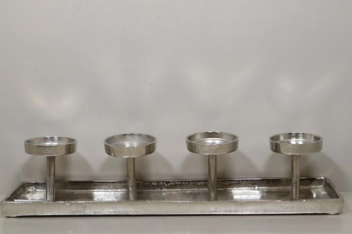 Kerzenständer 4-flammig Metall silber L58x14cm