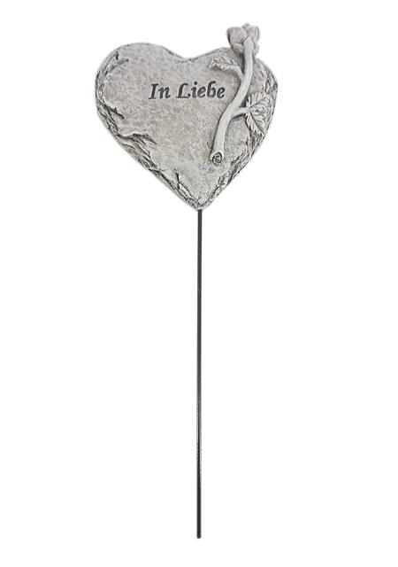 Herzstecker mit Rose "In Liebe" Polyresin grau 8cm