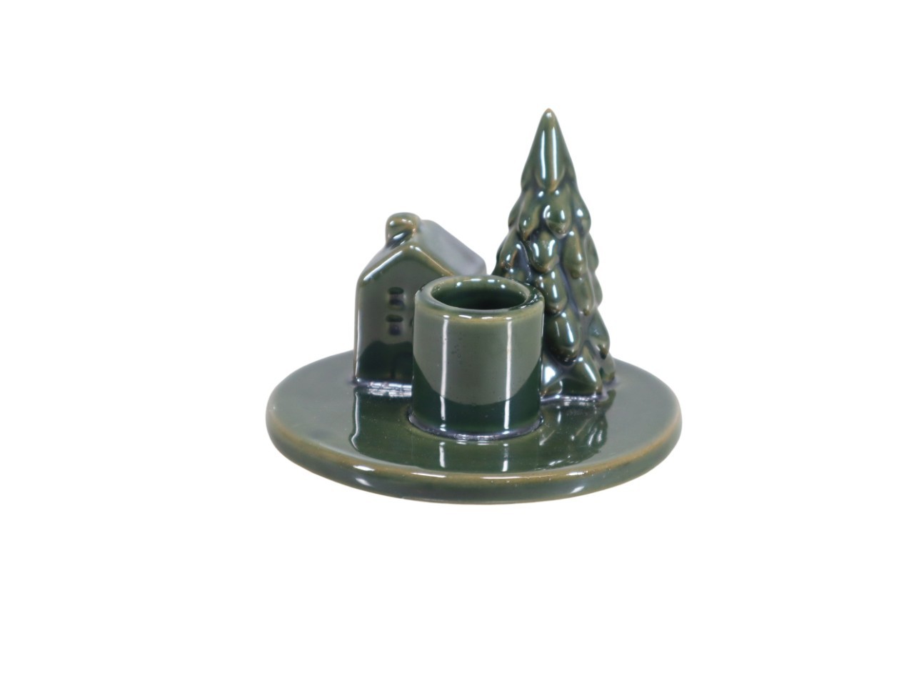 Kerzenhalter Haus/Baum Keramik grün D10 xH7,5cm