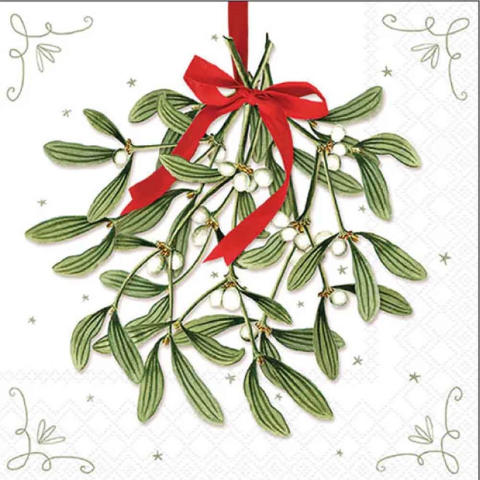 Serviette 33x33 cm Mistelzweig m. Schleife