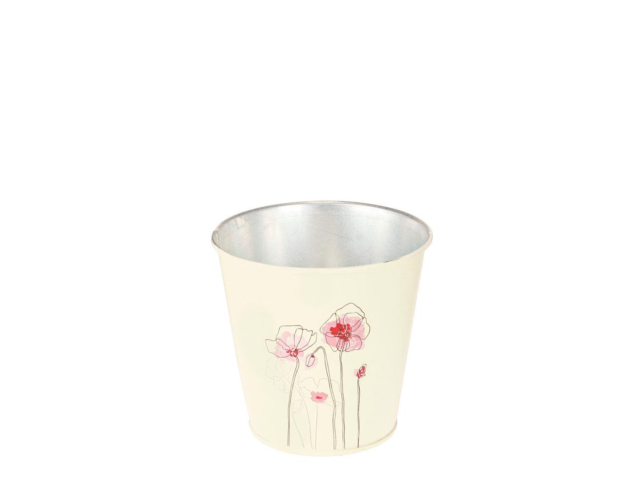 Übertopf m. Blumenmuster Metall creme-rosa D10,5cm