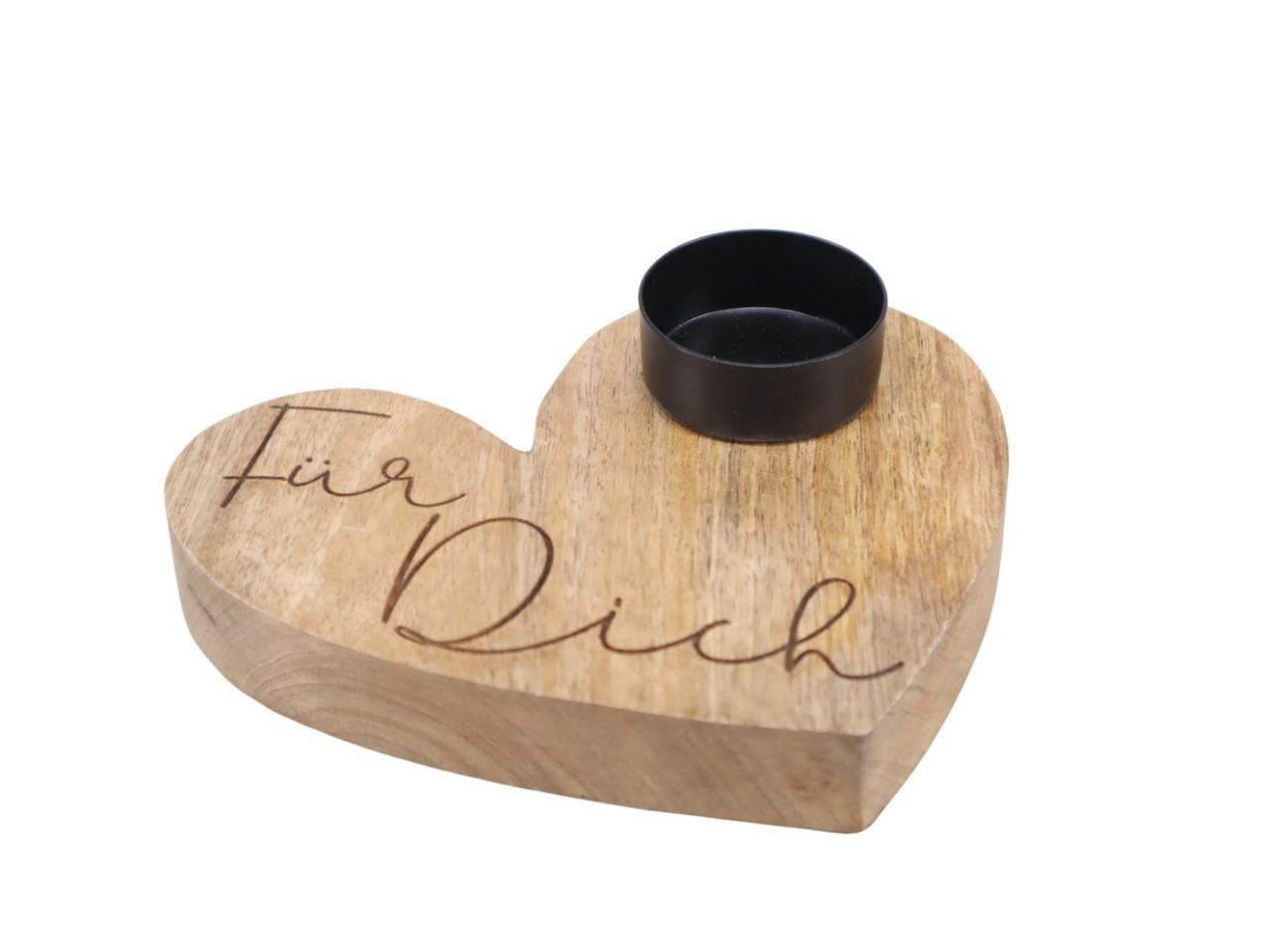 Herz m. Teelichthalter "Für Dich" Holz natur D15cm
