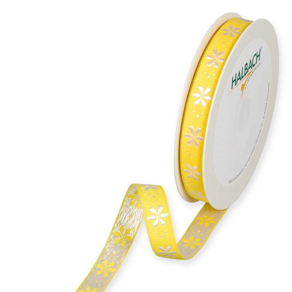 Dekorationsband Blüten 15 mm 15 Meter lemon/white 911