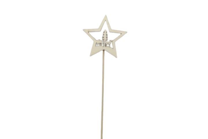 Stecker Stern m. Deko Holz natur 7cm