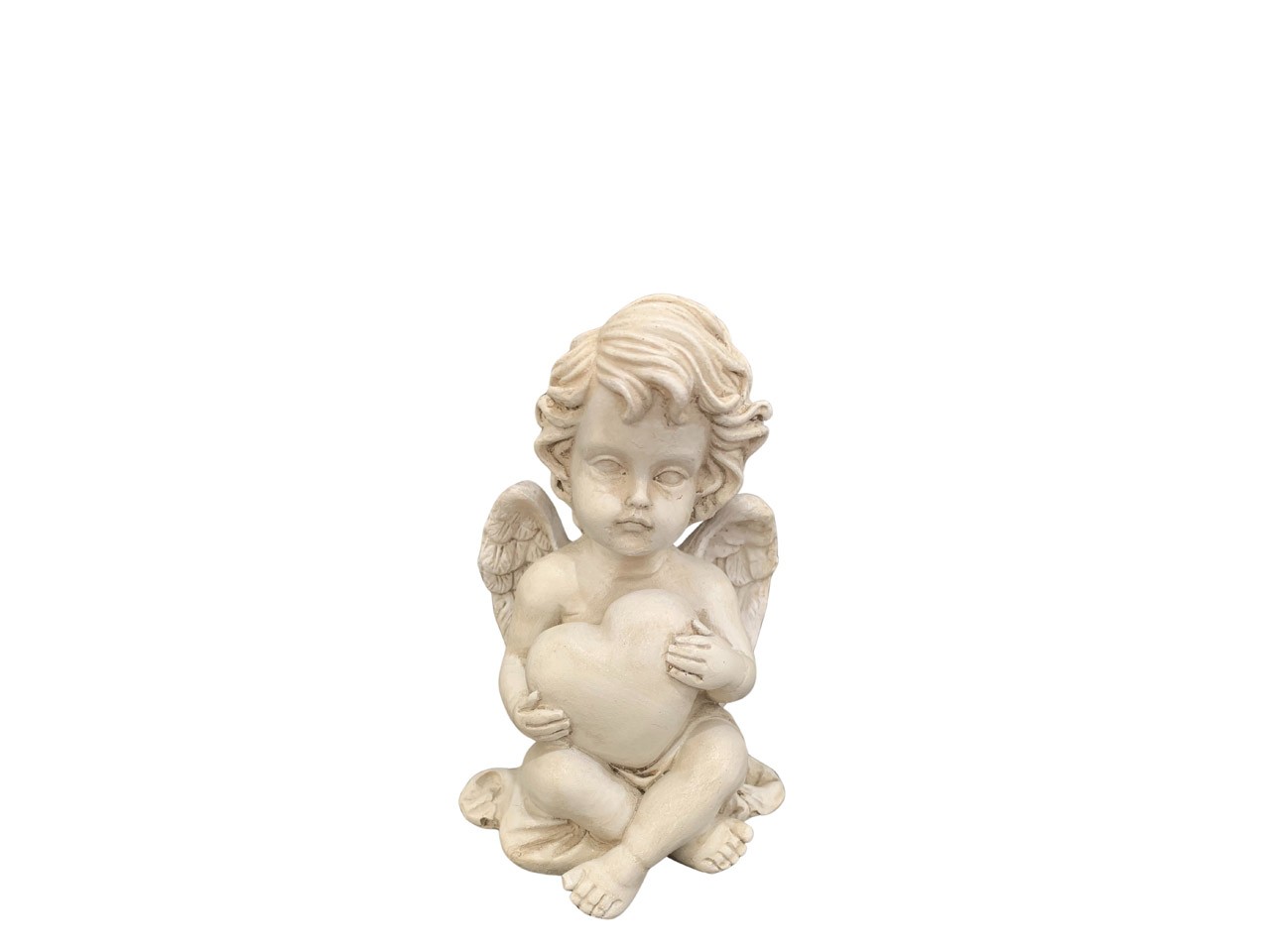 Engel sitzend m. Herz Polyresin creme H12cm