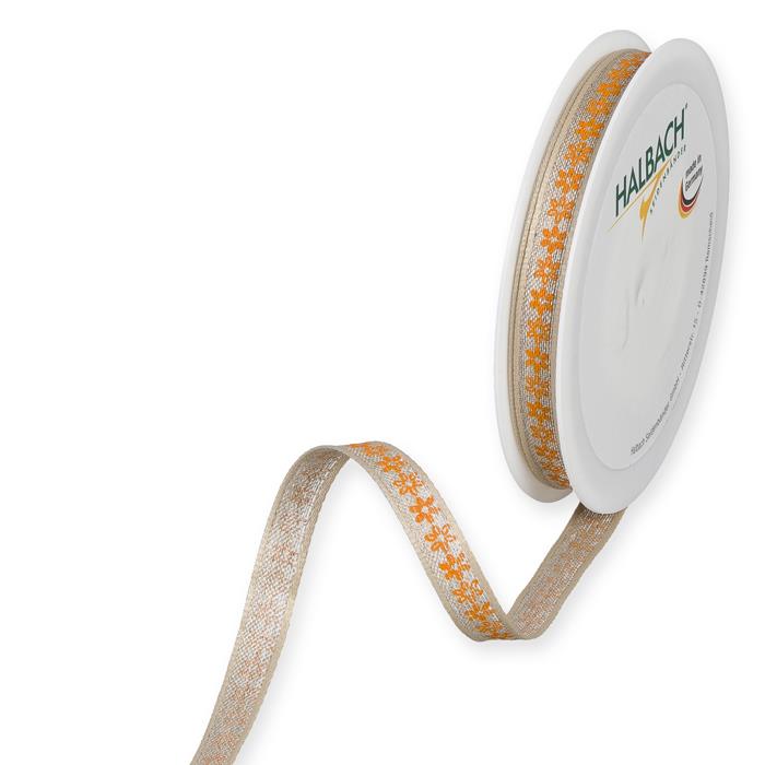 Leinen-Druckband Blümchen 10 mm 15 Meter orange 68 Leinen-Druckband Blümchen 10 mm 15 Meter orange 68