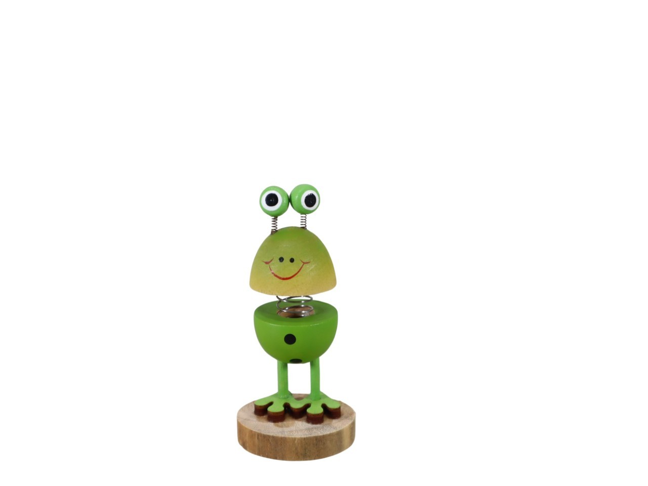 Aufsteller Frosch Holz m. Wackelfeder grün H10,5cm