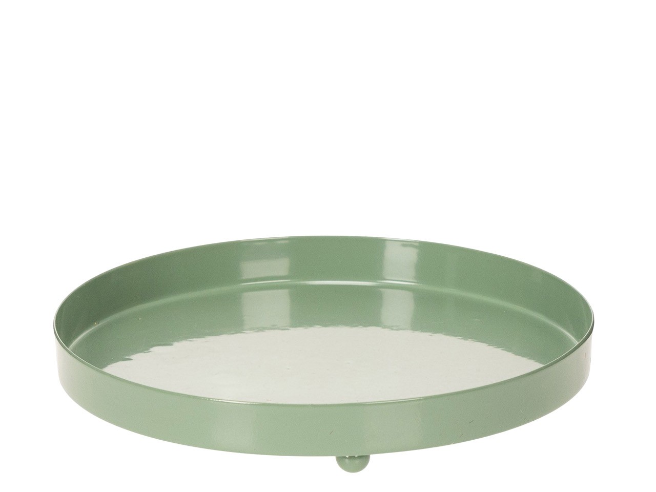 Teller m. Rand auf Füßchen Metall salbeigrün D25cm