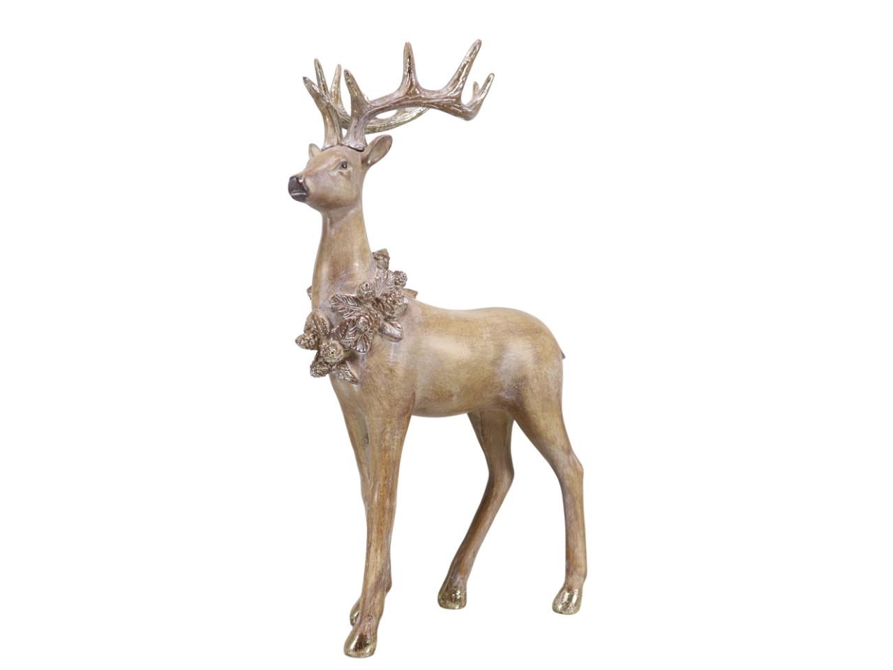 Hirsch stehend Polyresin braun&silber H43cm