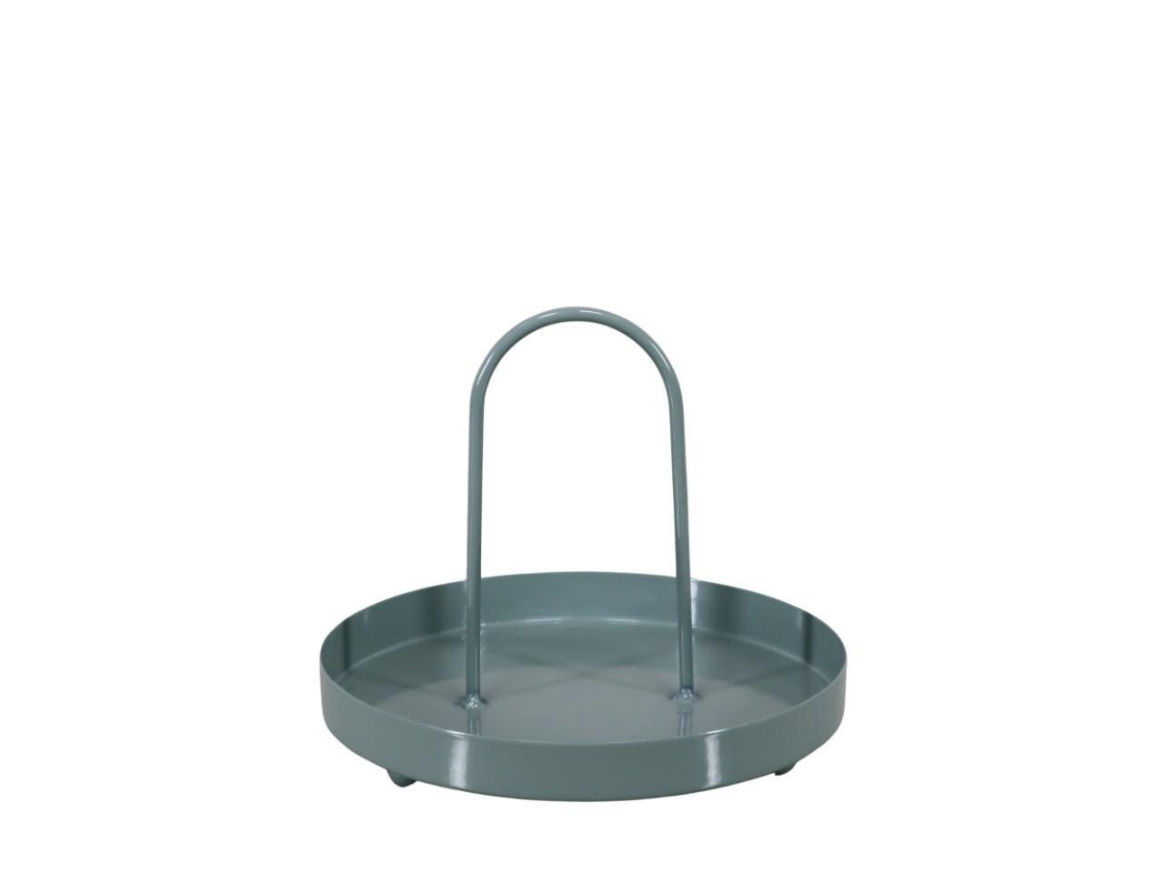 Tablett rund m. Füßen und Tragegriff Metall grün D18xH14cm