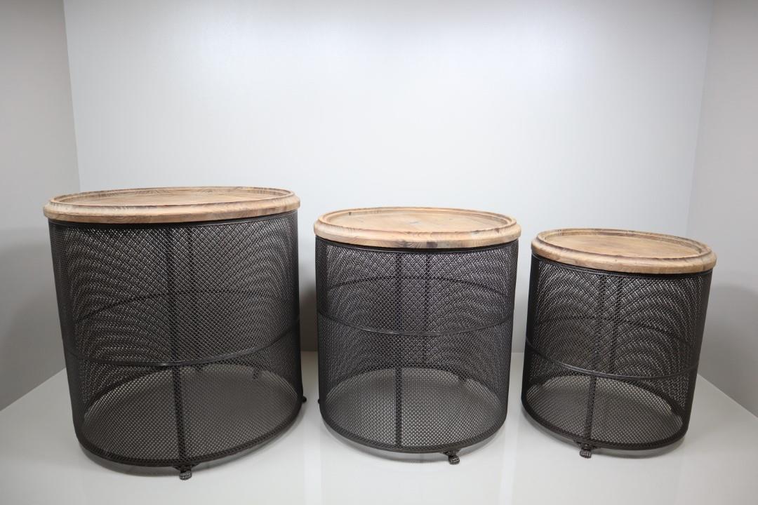 Tisch rund  Set/3 Metall anthra mit Holzplatte D60xH60cm
