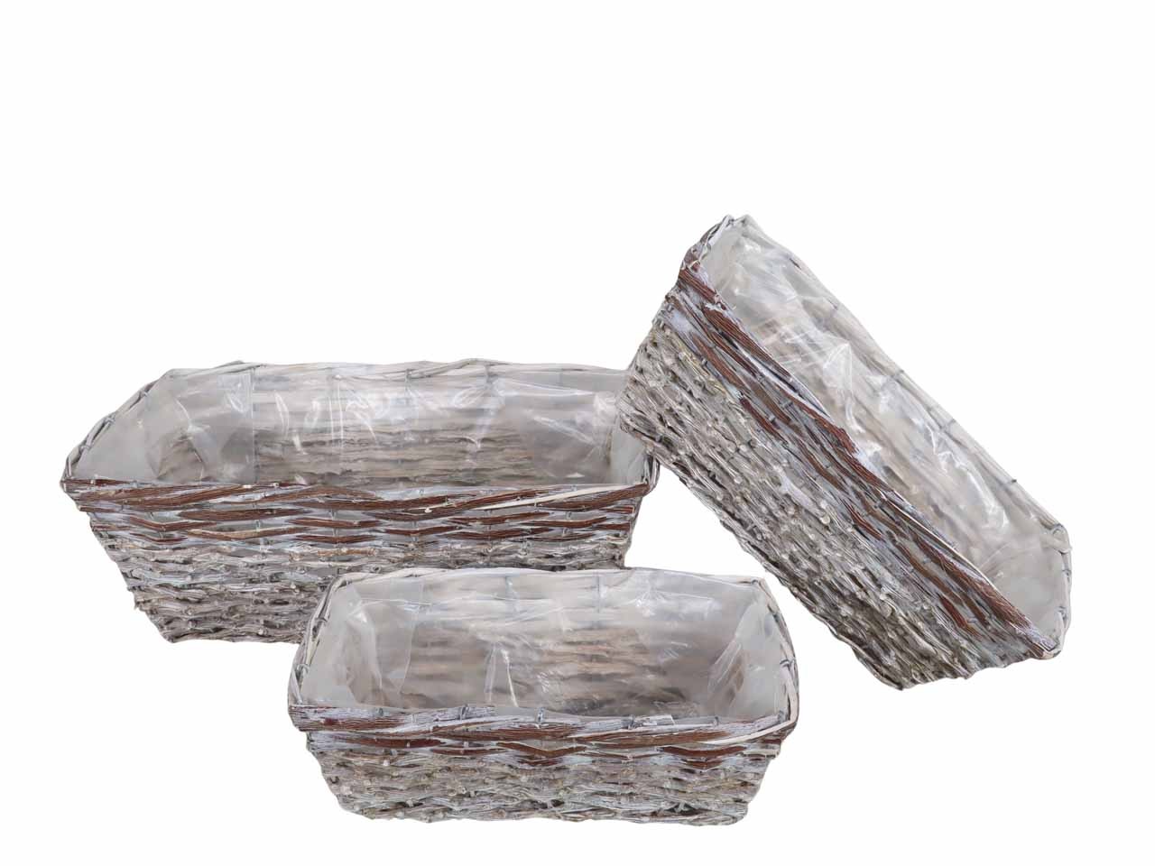 Pflanzkasten Weide/Rattan Set/3 gekalkt L38/32/27cm