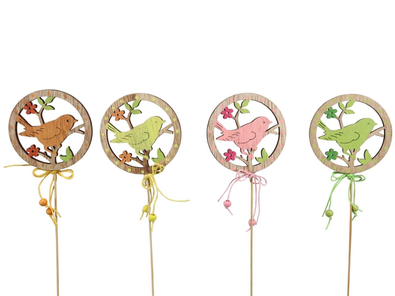 Stecker Vogel im Ring Holz farbmix D8cm H28cm