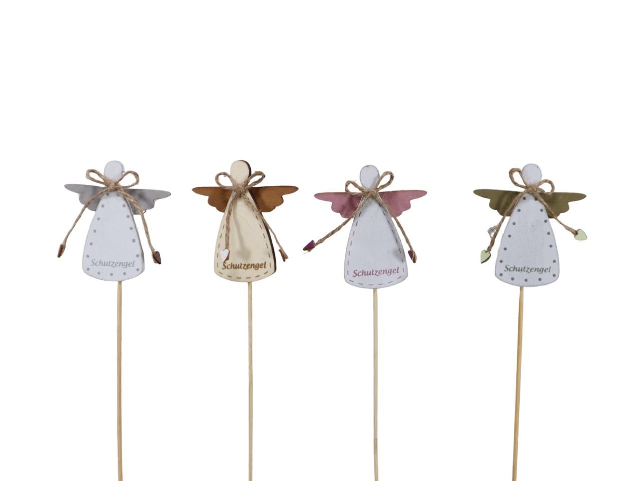 Stecker Schutzengel 4f. sort. Holz H7cm + Pin