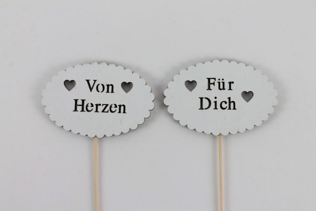 Stecker Schriftzug Von Herzen +Für Dich Holz D9x6cm + Pin