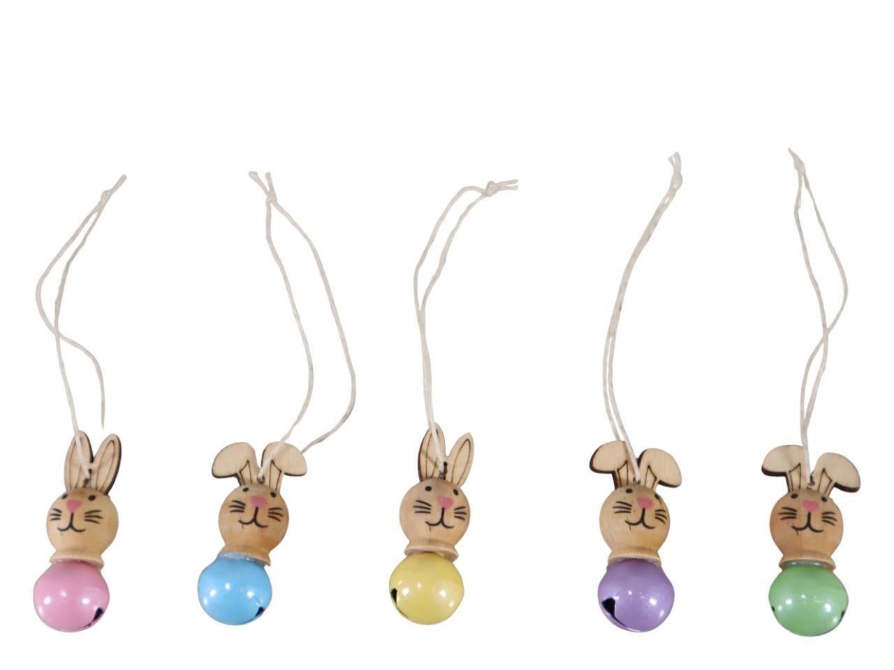 Hänger Hase m. Glocke Holz/Metall farbmix H4cm