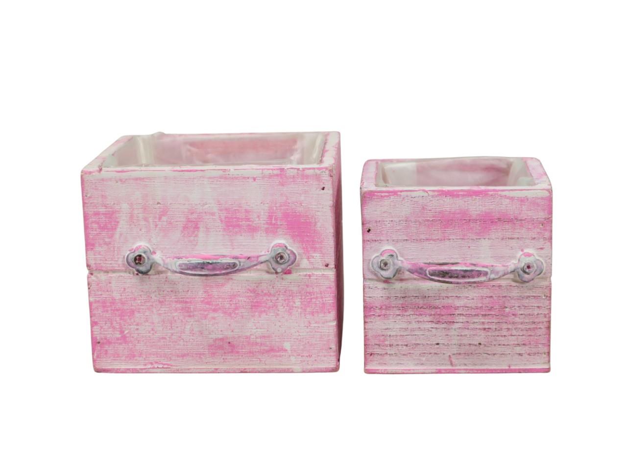 Schublade mit Griff Set/2 Holz pink 12x12x10cm Schublade mit Griff Set/2 Holz pink 12x12x10cm