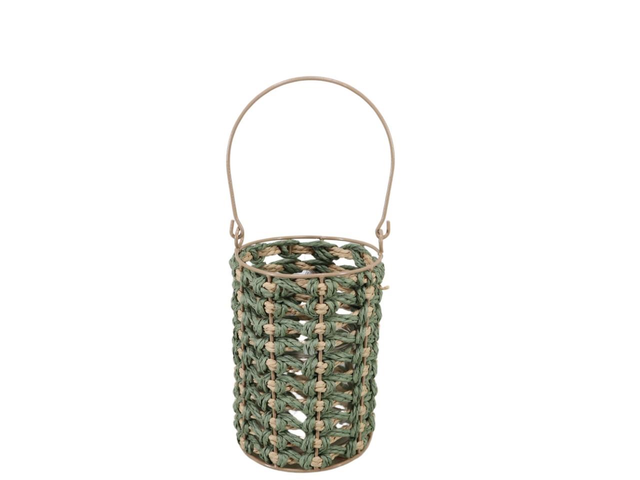 Windlicht m. Henkel Seegras inkl. Glas grün-natur H18cm