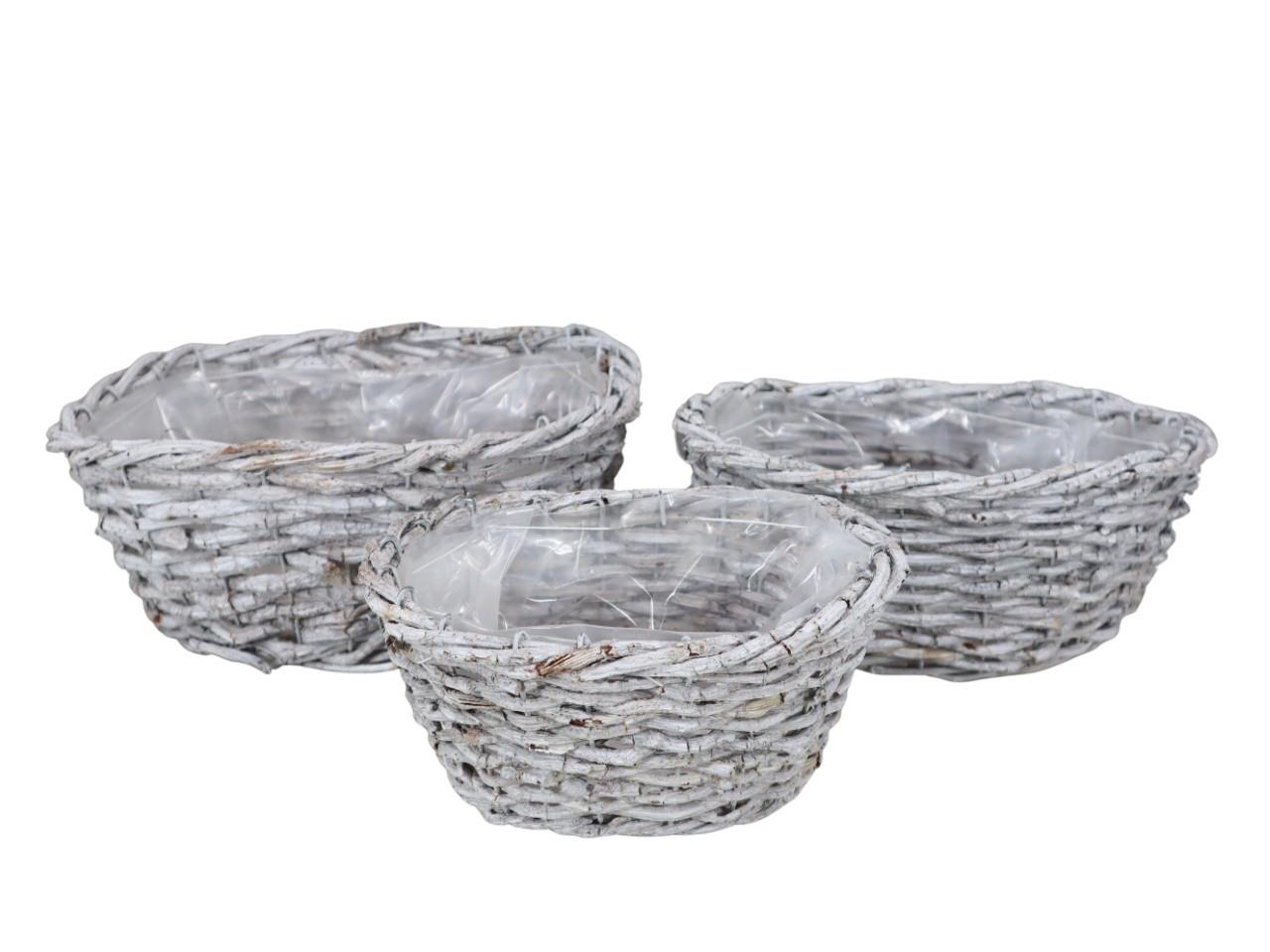 Pflanzkorb oval Set/3 Weide white-washed L32/28/22cm