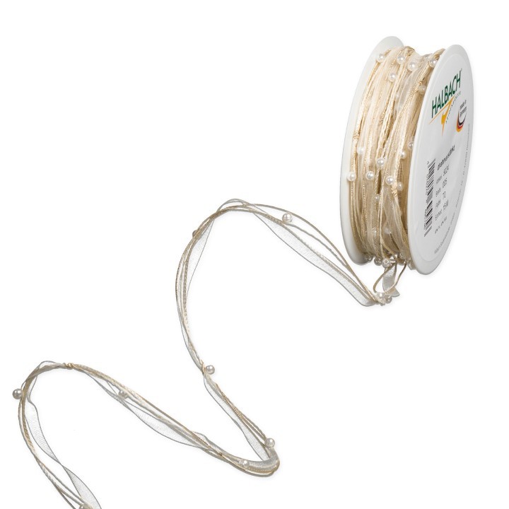 Organza Perlen Kordel 5 mm 15 Meter creme 70