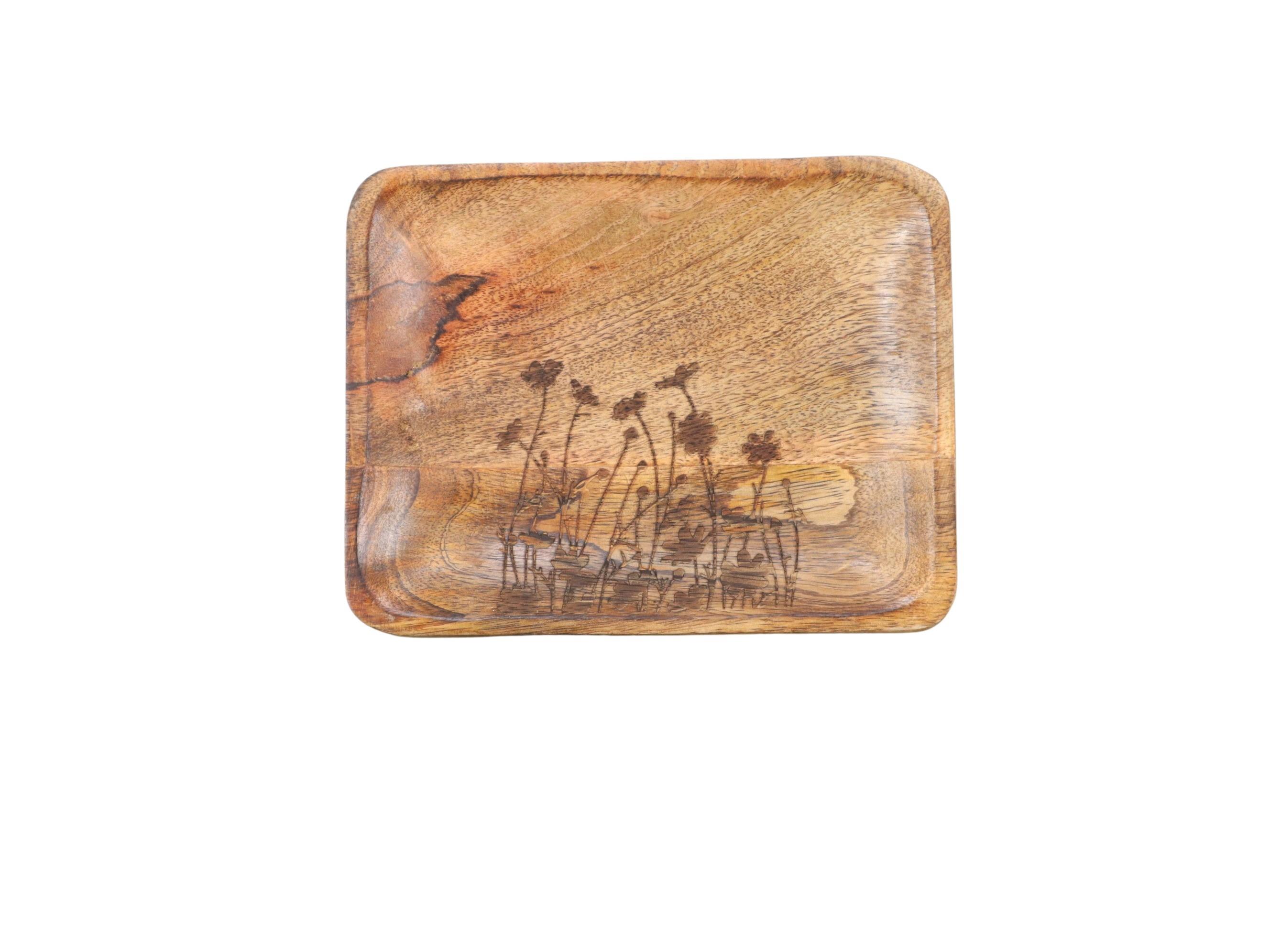 Tablett m. Blumenmuster Holz natur 20x19cm Tablett m. Blumenmuster Holz natur 20x19cm