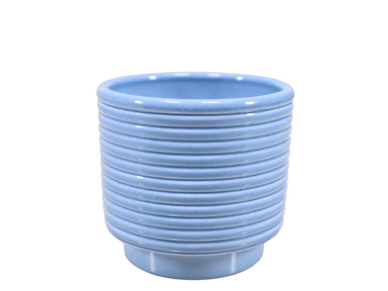 Cylindroübertopf m. Fuß Rings Keramik blau-lasur D13cm