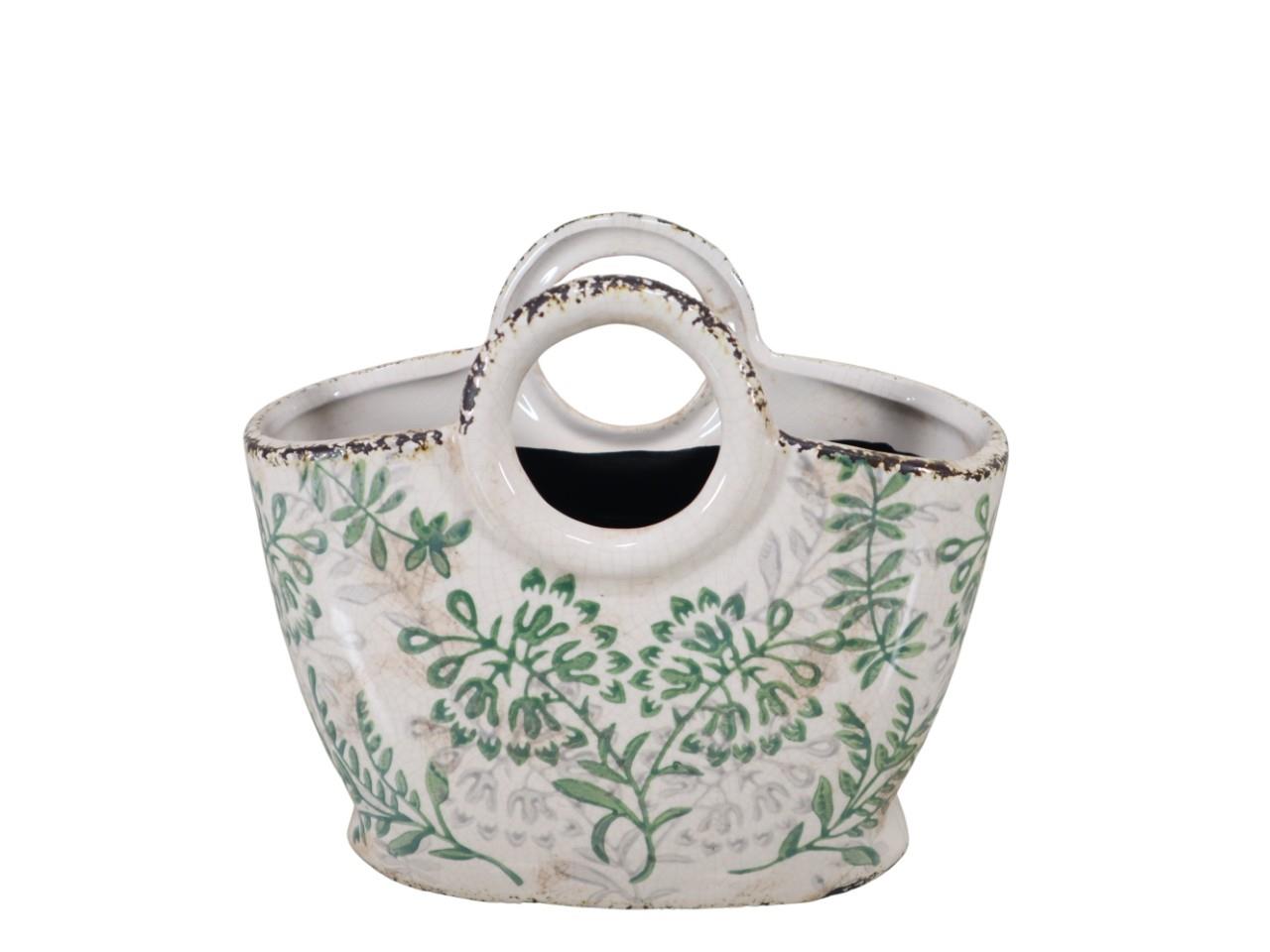 Tasche Elim Blätterranke Keramik grün-weiß B21xH18,5cm